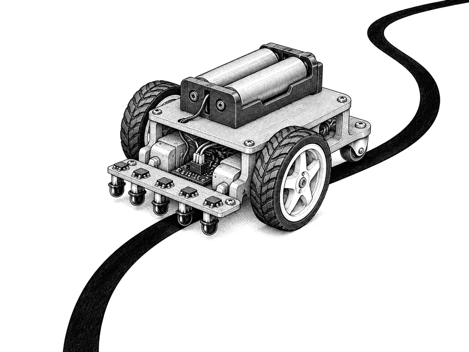 Drawing of the line-follower robot driving along a curved black line